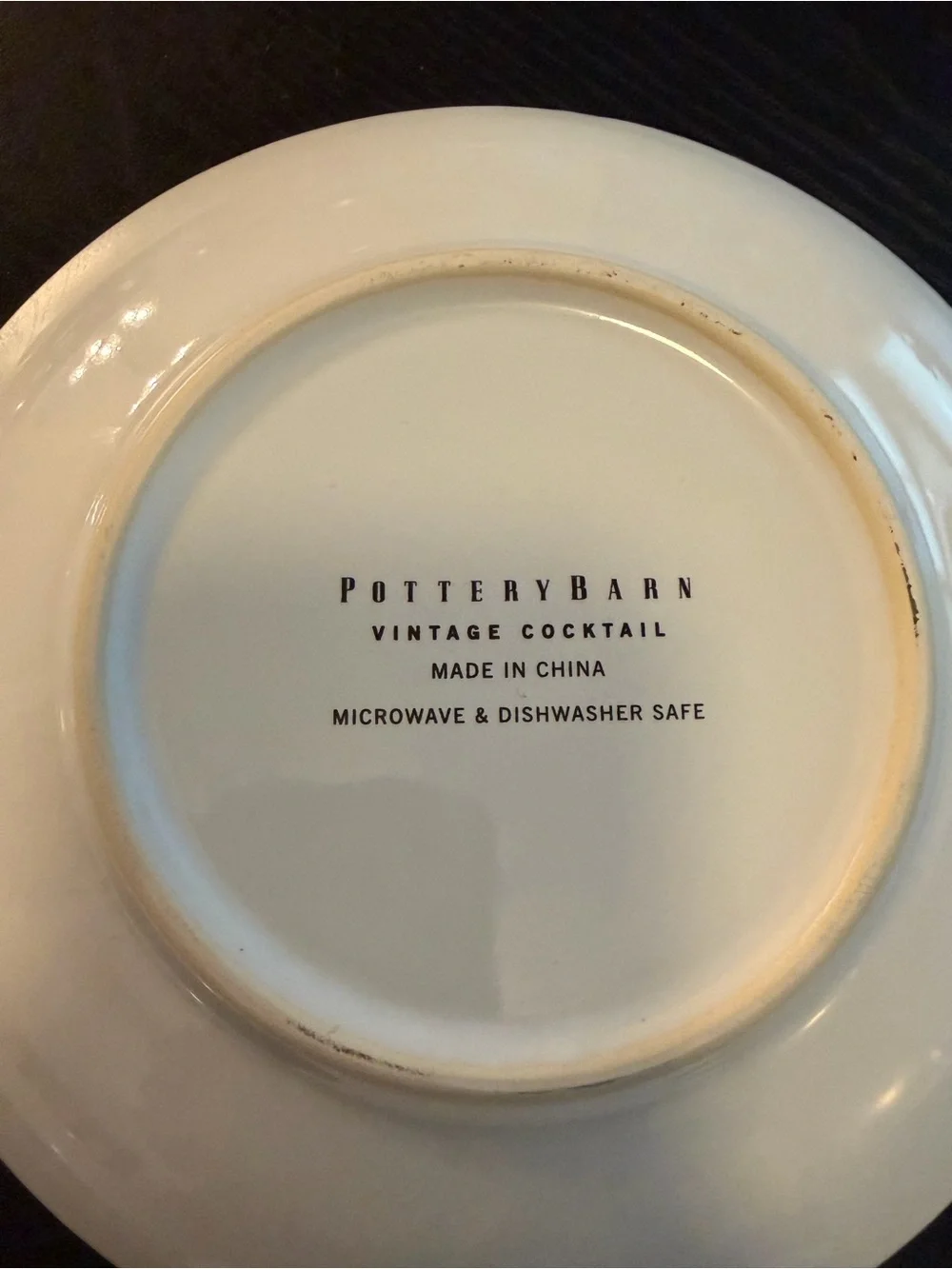 Pottery Barn White Ceramic Dessert Plates with Vintage Poster Decals - Set of 4